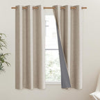 NICETOWN Oatmeal Thick Linen Blend 100% Blackout Curtains 63" Long 2 Panels Set for Bedroom, 42" Wide, Rustic Grommet Thermal Insulated Flax Textured Full Blackout Window Draperies with Grey Liners
