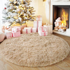Quntue 5'x5' Cream Round Rugs for Girls Bedroom, Ultra Soft Fluffy Circle Rug for Kids Room, Cute Shag Rugs for Living Room Playroom Tent Castle Home Decor Rug