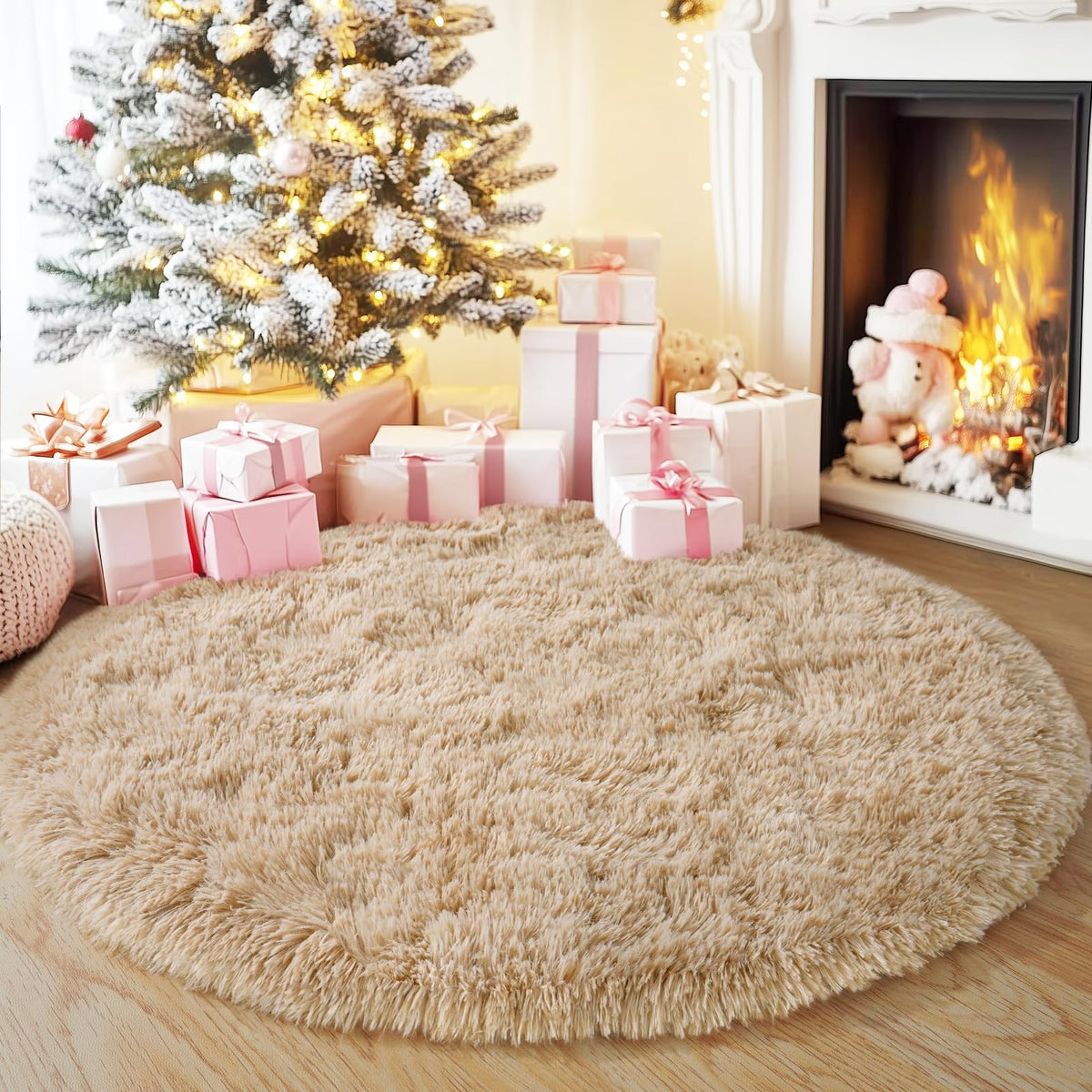 Quntue 4'x4' Grey Round Rug for Bedroom, Ultra Soft Fluffy Circle Rug for Kids Girls Boys Room, Cute Shag Rugs for Living Room Playroom Teen Room Home Decor Rug
