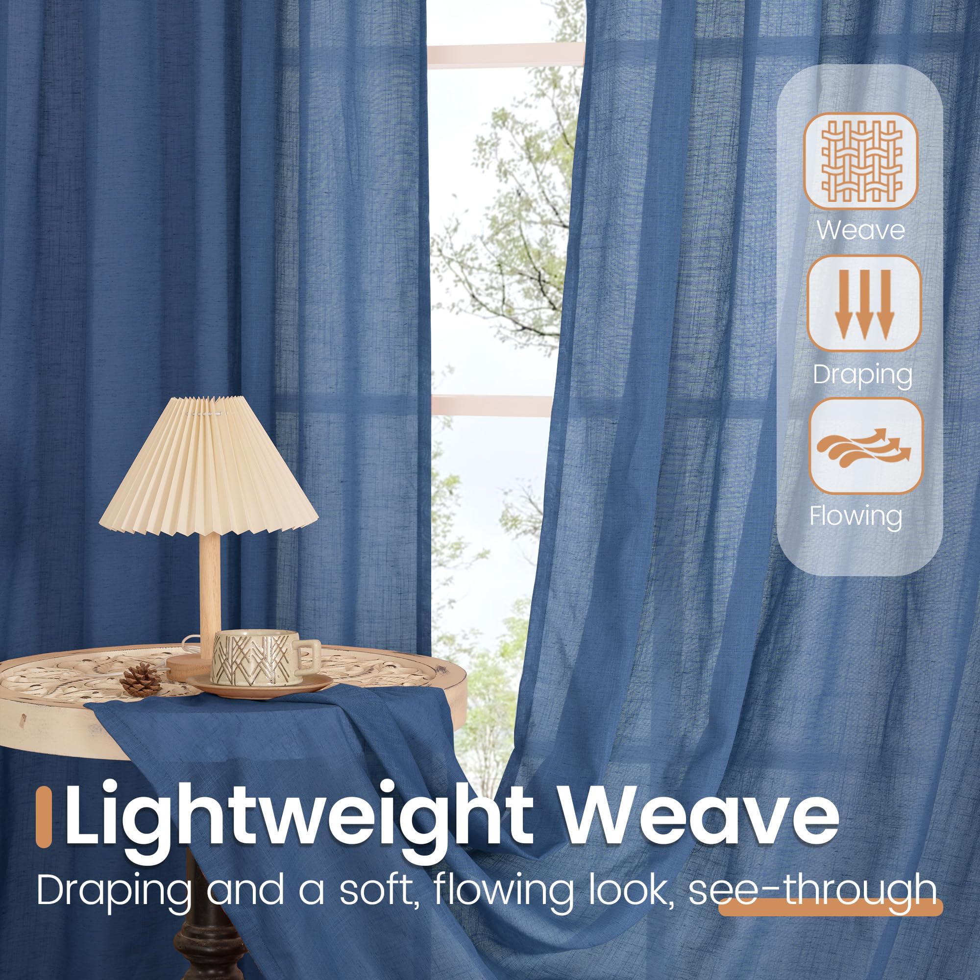BGment Navy Blue Linen Curtains 54 Inch Length for Short Living Room, Semi Sheer Window Drapes Light Filtering for Bedroom Dining Decor Lightweight with Rod Pocket, 2 Panels Set, Each 42 Inch Wide