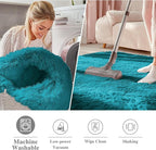 OLANLY Teal Round Rugs for Bedroom - Machine Washable, 8 ft Circle Area Rugs for Living Room, Soft and Fluffy Shaggy Carpet for Teen Girl and Boys, Nursery Rooms, Dorms, Home Decor Aesthetic