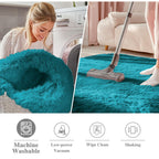 OLANLY Teal Round Rugs for Bedroom - Machine Washable, 8 ft Circle Area Rugs for Living Room, Soft and Fluffy Shaggy Carpet for Teen Girl and Boys, Nursery Rooms, Dorms, Home Decor Aesthetic