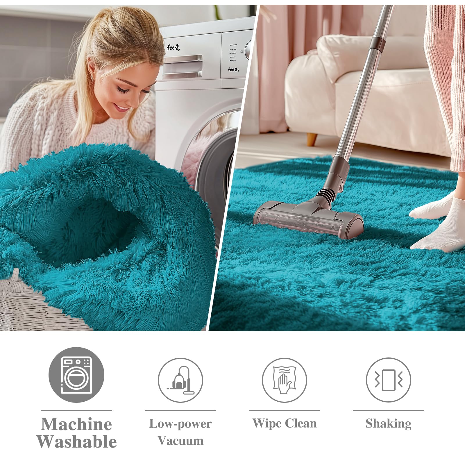 OLANLY Teal Round Rugs for Bedroom - Machine Washable, 3 ft Circle Area Rugs for Living Room, Soft and Fluffy Shaggy Carpet for Teen Girl and Boys, Nursery Rooms, Dorms, Home Decor Aesthetic