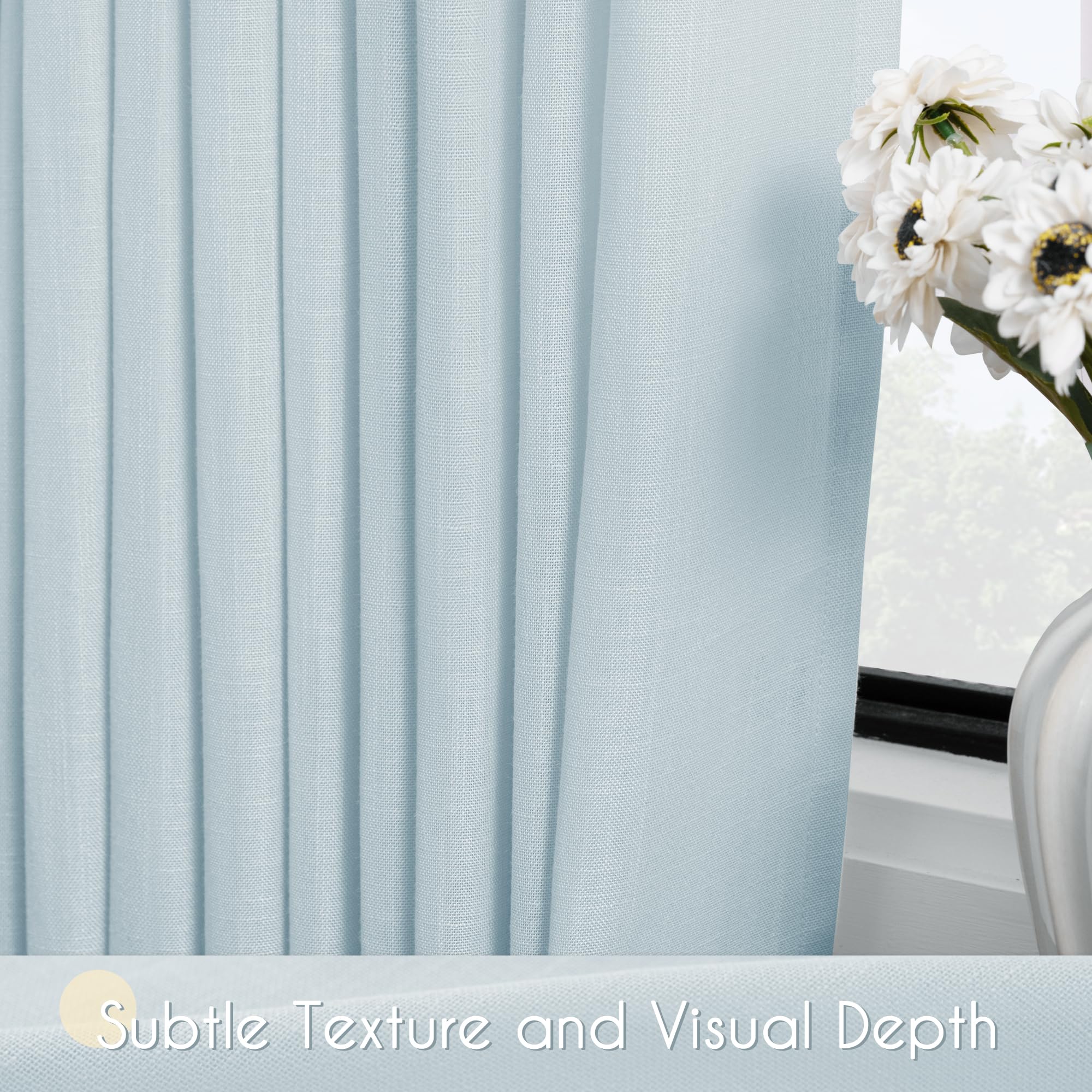 Jolilight Sky Blue Curtains 120 inch Length for Bedroom Back Tab Light Filtering Semi Sheer Blue Living Room Curtains Linen Cotton Textured Drapery Panel Aesthetic Decor Light Blue 52x120