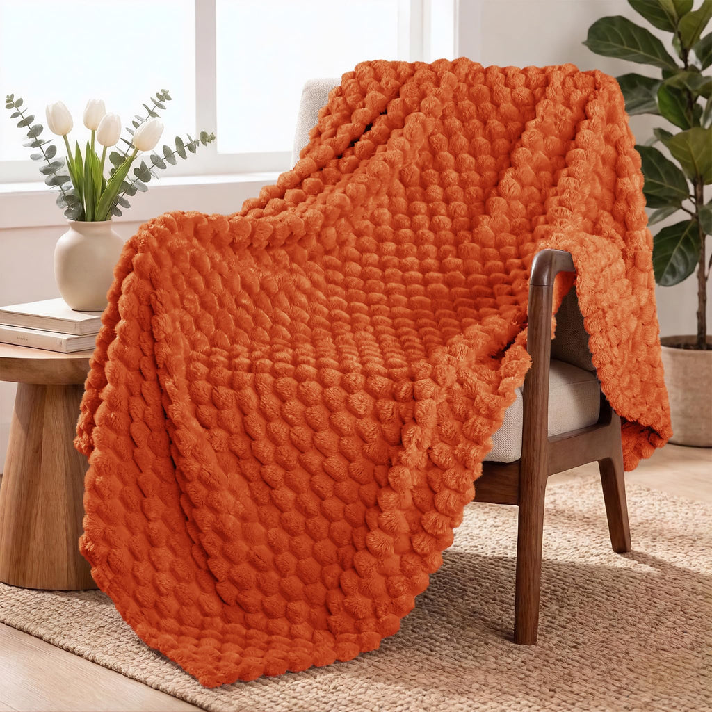 Exclusivo Mezcla 3D Fleece King Size Blanket for Bed, Burnt Orange