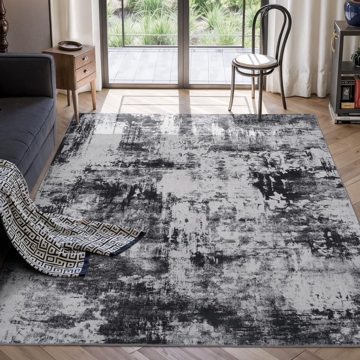 Rugflix 9x12 Area Rugs for Living Room, Washable Beige Grey Large Rug