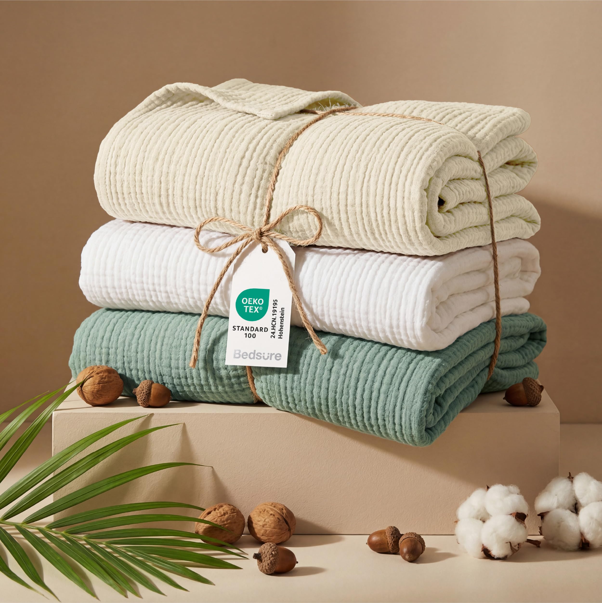 Bedsure 100% Cotton Muslin Throw Blanket Twin XL for Bed - 4-Layer Breathable and Lightweight Soft Gauze Muslin Blankets for Adults, PureWoven Thin Summer Blanket for College Dorm, Grey, 66x90 Inches