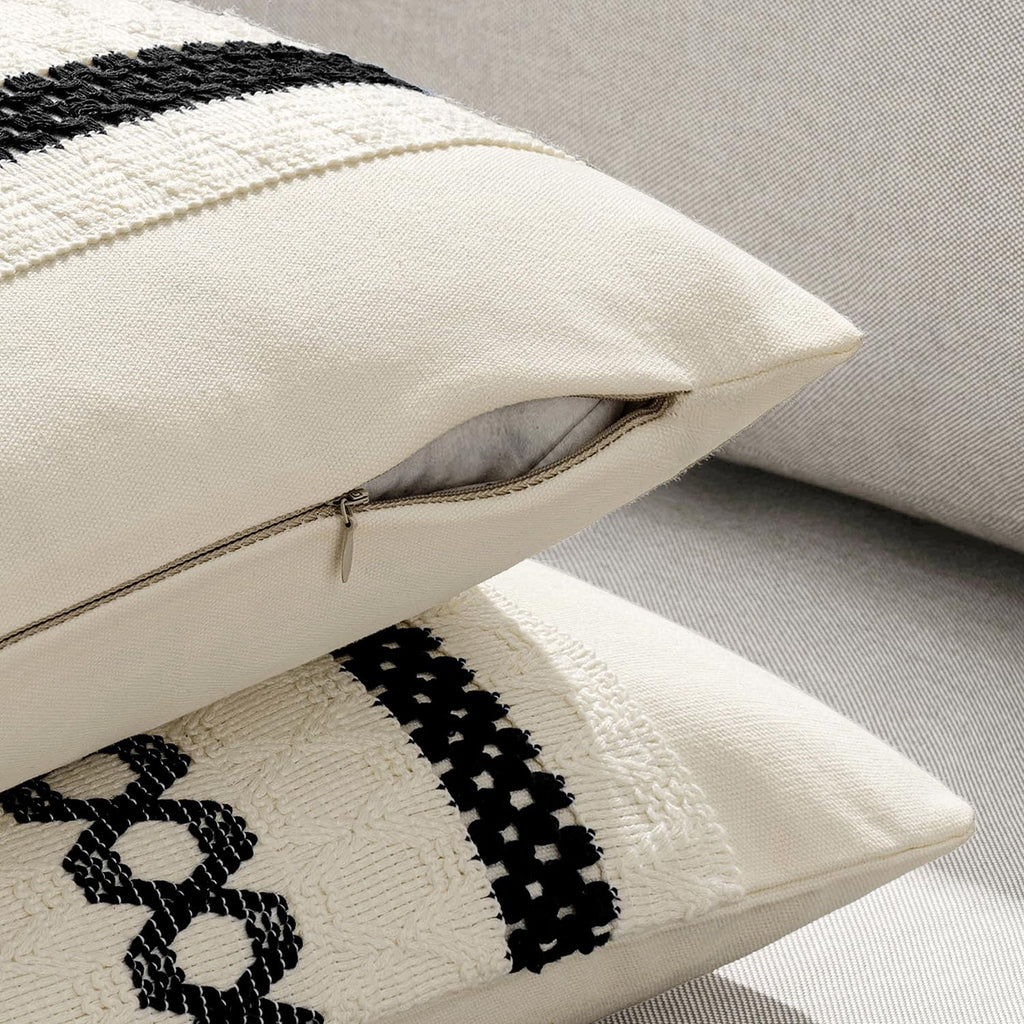 MIULEE Set of 2 Black Boho Decorative Pillow Covers 18x18 Inch