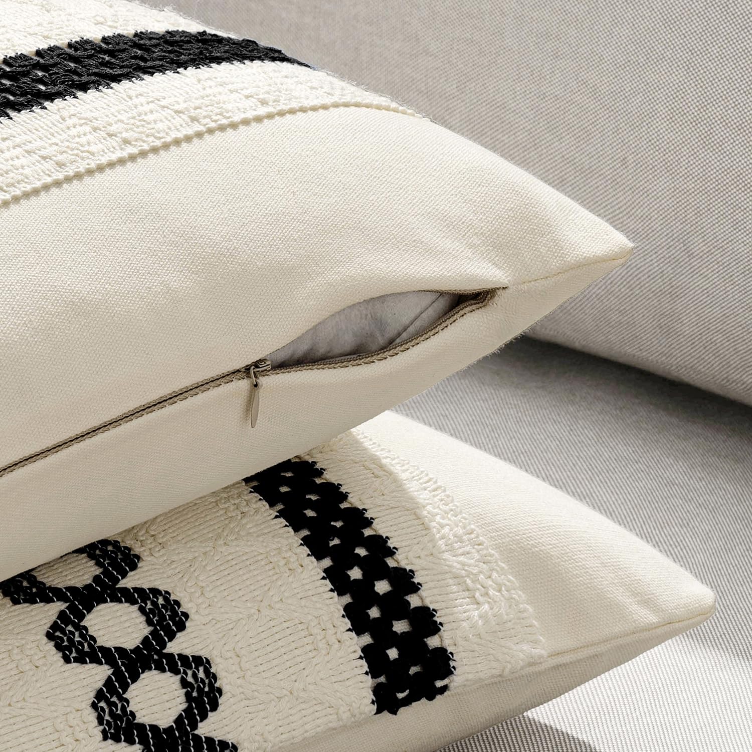 MIULEE Set of 2 Black Boho Decorative Pillow Covers 18x18 Inch