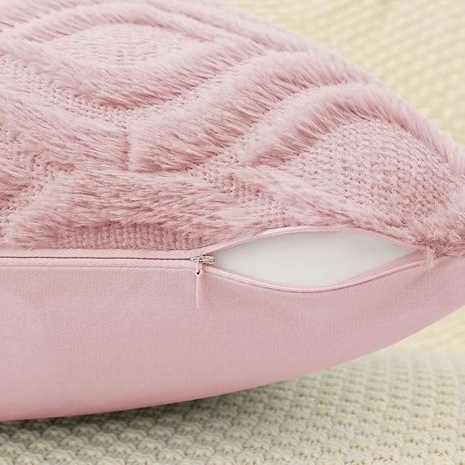 decorUhome Faux Fur Plush Light Pink Throw Pillow Covers 18x18 Set of 2