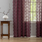 YJ YANJUN Vintage Lace Curtains 96 Inches Long-Victorian Floral Burgundy Xmas Curtain Panels for Living Room 2 Panels Privacy 8ft Holiday Christmas Seasonal Themed Winter Decor 52" W x 96" L Maroon