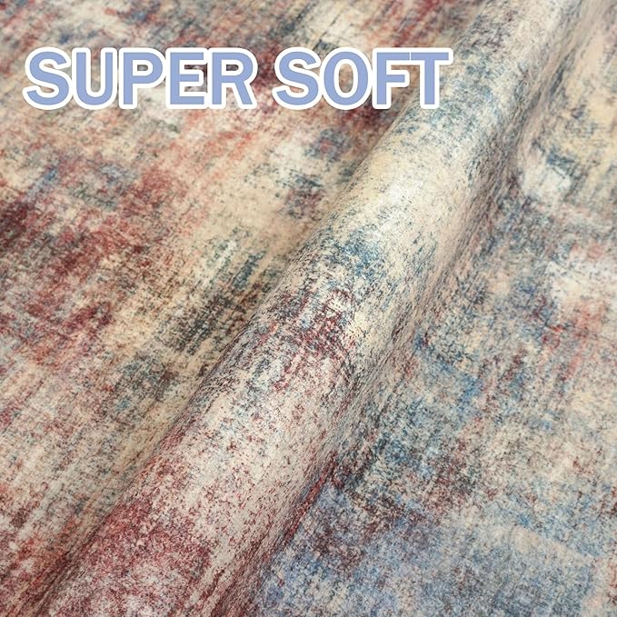 IOHOUZE Abstract Runner Rug 2x7 Ft Washable Runners for Hallways, Non Slip Kitchen Runner Printed Faux Wool Entryway Runners Indoor, Modern Abstract Floor Carpet for Hall Kitchen Bedroom, Red/Multi