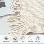 lifein Throw Blanket for Couch, Soft Boho Decor Bed Throw,Cozy Blue Chenille Knitted Small Farmhouse Lightweight Throw for All Season(Off White,50 * 60")