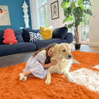 OLANLY 6x9 Machine Washable Large Area Rugs for Living Room, Bedroom, Soft Fluffy Shaggy Bedside Rug, Indoor Floor Carpet for Kids Girls and Boys, Dorms, Nursery, Home Decor Aesthetic, Orange