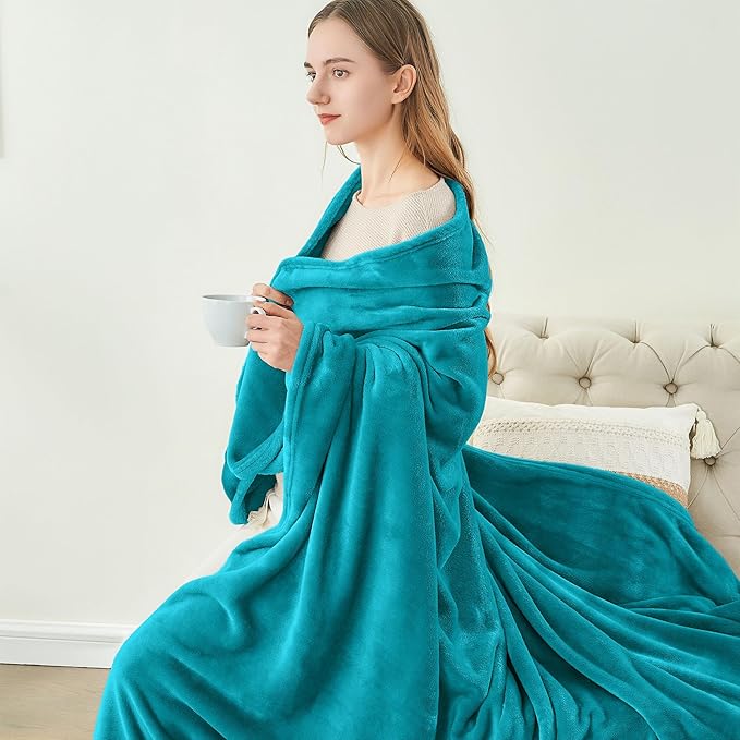 BEDELITE Fleece Blanket Soft Plush Throw for Couch Teal Blue 50"x60"