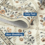 GarveeHome Washable Kitchen Runner 2x6 Non-Slip Floral Carpet Runner for Entryway Indoor Ultra Soft Stain Resistant Long Rugs Farmhouse Floor Mat for Hallways Laundry Bedroom Beige