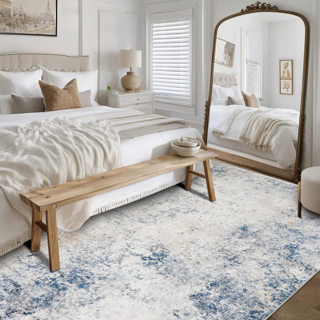 8x10 Washable Area Rugs for Living Room,Bedroom,Dining Room- Blue Beige