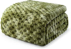 Exclusivo Mezcla Fleece Twin Blanket for Bed, Extra Large Fuzzy Tie-dye Olive Green Bed Blankets, Soft Cozy Plush Sofa Throws for All Seasons, 90x66 Inches