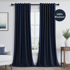 Guken Navy Blue 100% Blackout Curtains 84 Inch Length 2 Panels Set for Living Room Bedroom Back Tab Thermal Insulated Black Out Linen Drapes Room Darkening Window Curtains 84 Inches Long