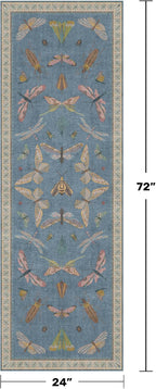 Hazo Haus Boho Non Slip Kitchen Rug Runner - 2x6 Blue Washable Rug for Bathroom, Laundry Room, Hallway, Non Slip with Rubber Backing, Insect Print Unique Runner