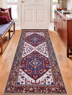 SERISSA Boho Washable Runner Rug, 2x5 Rug Runner Non-Slip Vintage Burgundy Navy Hallway Kitchen Runner Rug Ultra Soft Print Distressed Floor Carpet Runner for Bedroom Bathroom Laundry Living Room