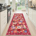 Rug for Hallways Kitchen Rug 2x6, Non Slip Washable Rugs with Rubber Backing Soft Floral Carpet Runner for Hallways, Kitchen, Laundry, Bedroom, Bathroom (2 x 6, Red Garden)