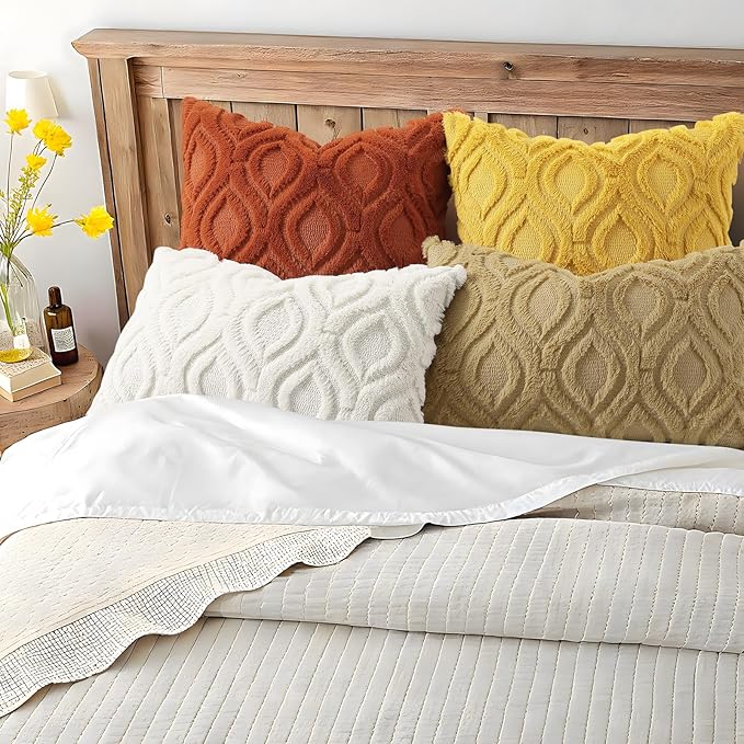 decorUhome Faux Fur Plush Soft Rust Throw Pillow Covers 16x16 Set of 2