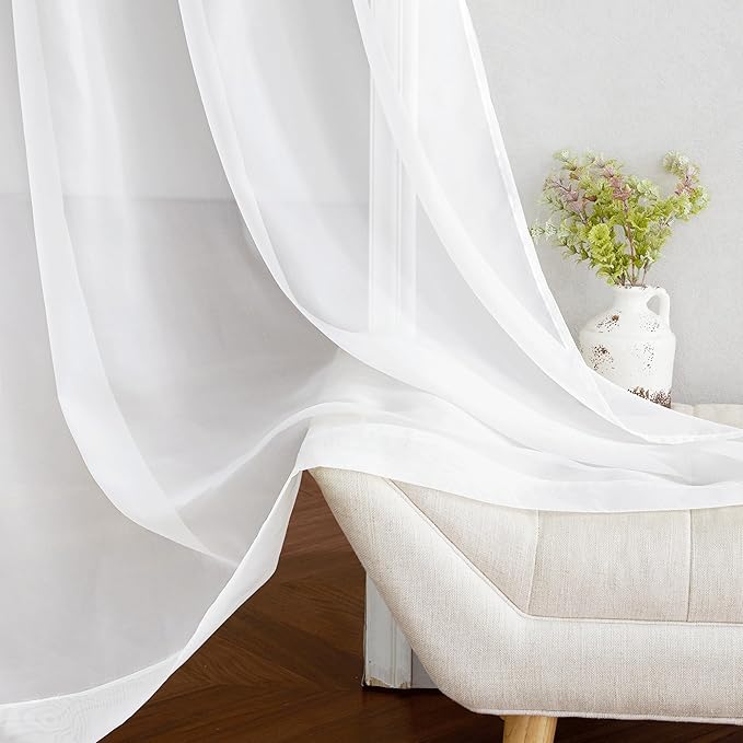 NICETOWN Sheer Curtains Panels for Bedroom - Soft Ivory Voile Drapes Balance Light for Nursery/Living Room (2 Panels, W54 x L72 Inches)