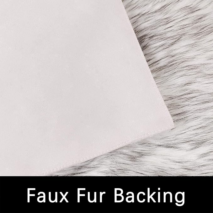 Latepis Large Rug for Living Room Rugs 6.7x10 White with Grey Tips Faux Sheep Skin Fur Rug for Bedroom Fluffy Furry Rugs Home Décor, Rectangle