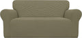 Easy-Going Stretch Loveseat Slipcover 1-Piece Sofa Cover Furniture Protector Couch Soft with Elastic Bottom for Kids Polyester Spandex Jacquard Fabric Small Checks (Loveseat, Khaki)