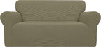Easy-Going Stretch Loveseat Slipcover 1-Piece Sofa Cover Furniture Protector Couch Soft with Elastic Bottom for Kids Polyester Spandex Jacquard Fabric Small Checks (Loveseat, Khaki)