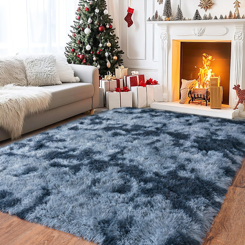 Super Fluffy Area Rug for Living Room 5x7, Shaggy Carpet, Blue Grey