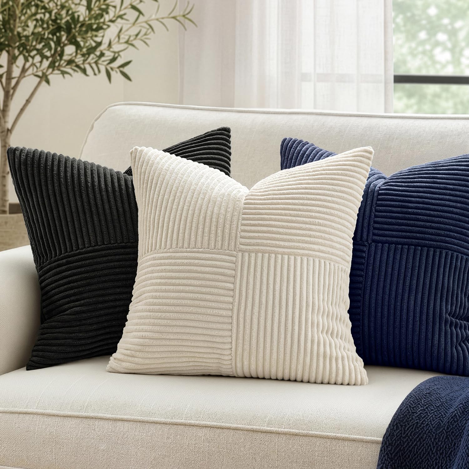 MIULEE Navy Blue Decorative Throw Pillow Covers for Couch 18x18 Inch