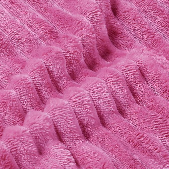 BEDELITE 3D Ribbed Jacquard Hot Pink King Size Blanket for Bed, 108x90 Inch