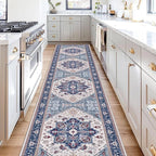 OPPODREAM Soft Entryway Rug 2x10, 2x10 Rug Runner, Washable Hallways Carpet 2 x 10 with Non Slip Backing, Low-Pile Bedside Carpet 2 x 10, Long, Faux Cashmere, Navy Blue & Red & Cream