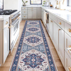 OPPODREAM Soft Area Rugs 2x10, Persian-Inspired Washable Rug, Blue & Red