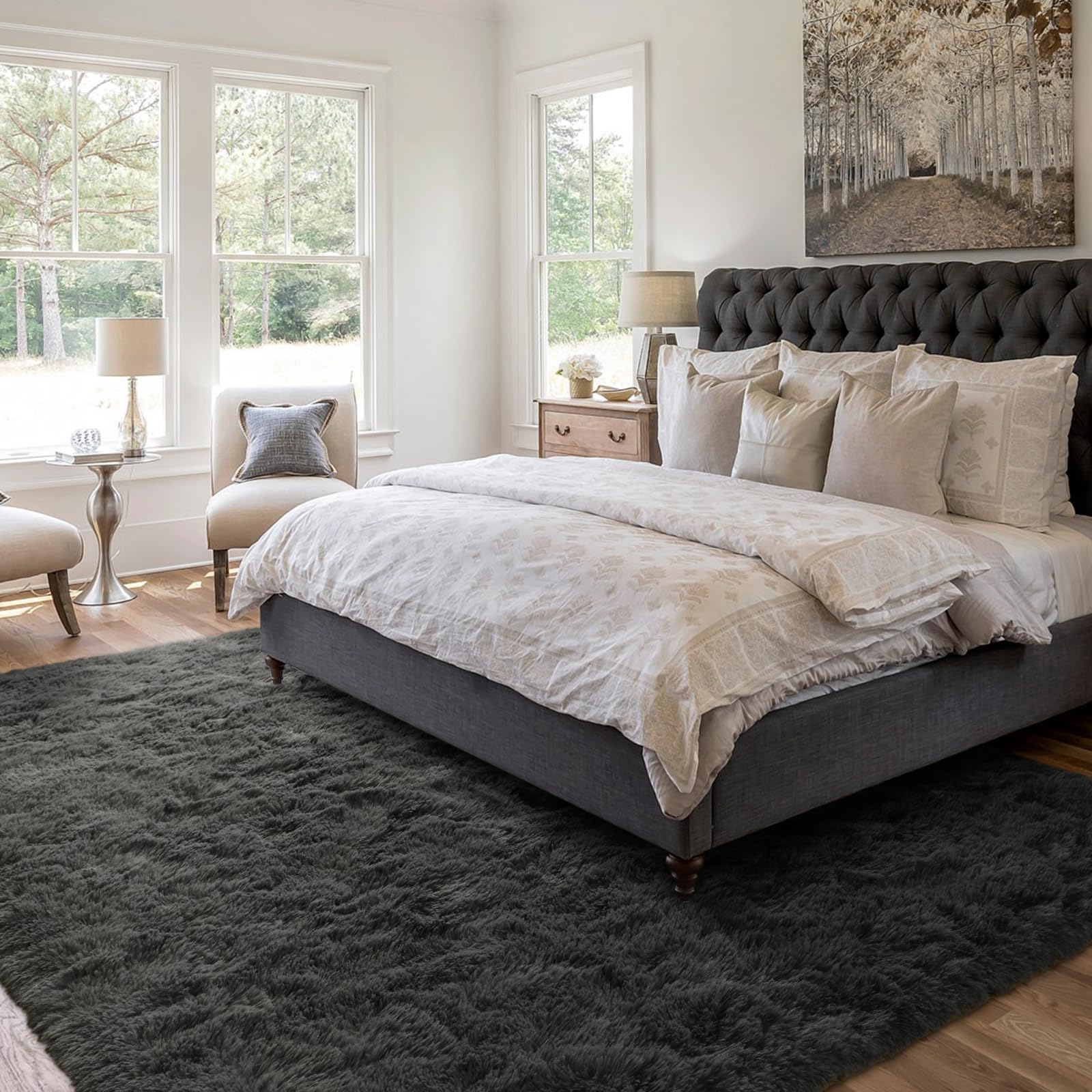 4x6 Ft Shag Rugs for Bedroom Living Room, Ultra Soft Fluffy Furry Area Rugs for Indoor Floor, Aesthetic Carpet for Kids Home Decor (Grey)