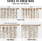 Lazzzy Blue Floral Linen Curtains 90 Inch Farmhouse Back Tab Drapes for Living Room Bedroom Light Filtering Vintage Grandmillennial Rod Pocket Curtains, 2 Panels, W38 x L90, Blue on Beige