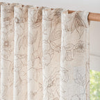 jinchan Floral Linen Curtains for Living Room 96 Inch Length Taupe Flower Curtain Rod Pocket Back Tab Farmhouse Curtains with Printed Floral Bedroom Window Curtain Set, 2 Panels Taupe