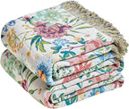 MSGKV Boho Throw Blanket 60"x80" Bed Floral 100% Cotton Blanket Spring Breathable Lightweight Farmhouse Twin Size Couch Blankets Home Decor Muslin Guaze All Seasons