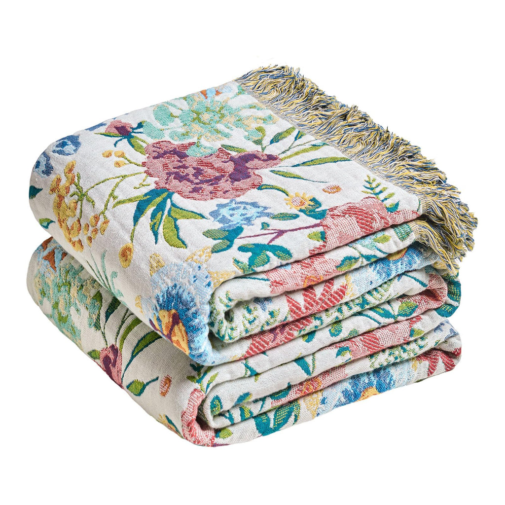 MSGKV Boho Throw Blanket 50"x60" Cotton Throw for Couch Sofa, Floral Quilt