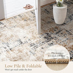 Rugflix 8x10 Washable Area Rugs, Neutral Boho Carpet Living Room Rug Non Slip Stain Resistant, Large Area Rug for Indoor Bedroom Dining Room Office, Brown