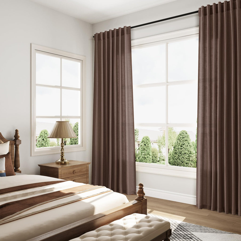 Cappuccino Curtains 108 Inches Long, Back Tab Linen Blend Light Filtering Semi Sheer Privacy Drapes for Living Room & Bedroom, 52x108 inch, 2 Panels