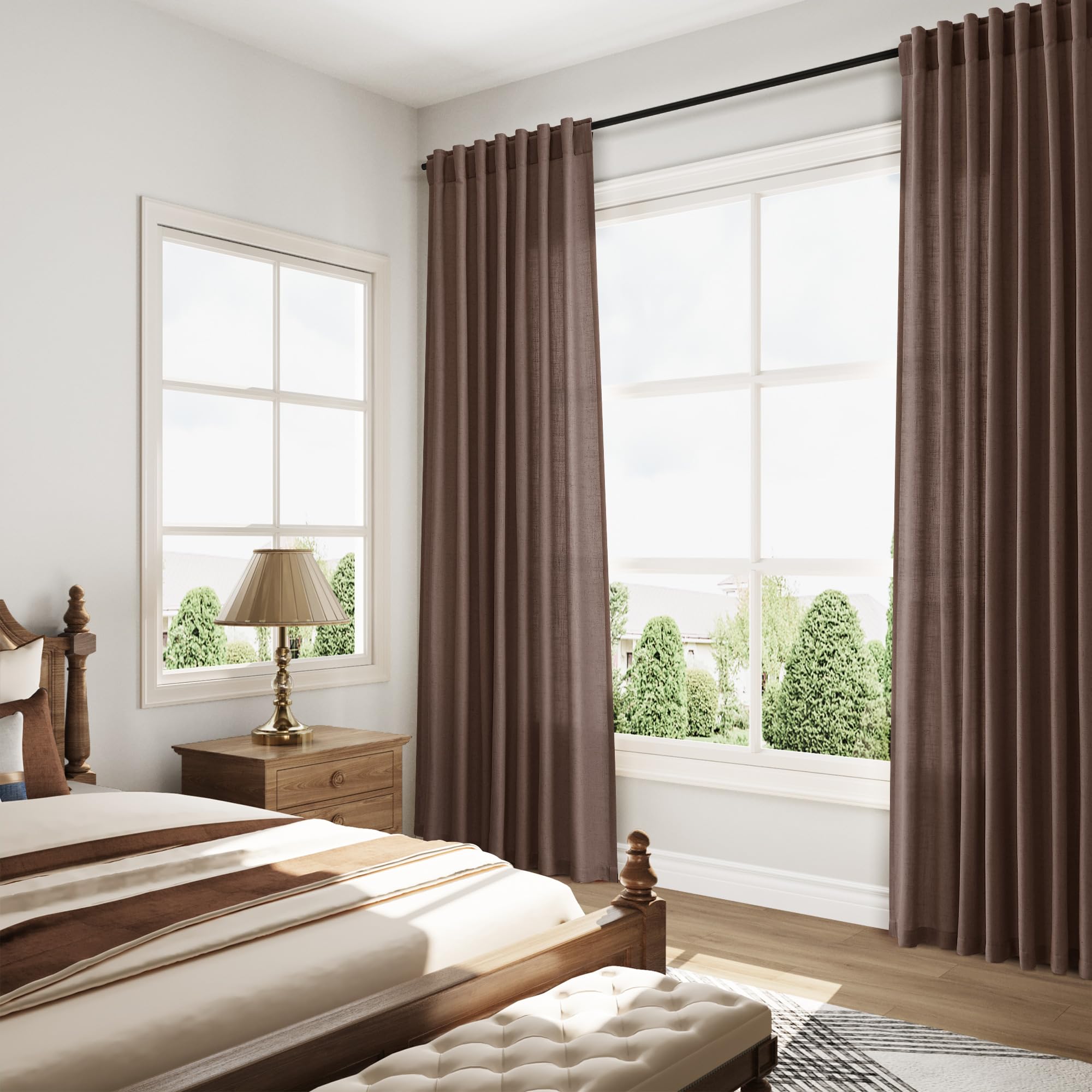Cappuccino Curtains 63 Inches Long 2 Panel Sets for Living Room Bedroom, Light Filtering Linen Drapes for Kitchen Windows Rod Pocket or Back Tab Curtain,Semi Sheer 52x63