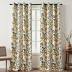 Topfinel Floral Curtains 90 Inches Long 2 Panels Unique Natural Beige Luxury Elegant Colorful Euro Flower Hummingbird Patterned Rustic Vintage Grommet Drapes for Classroom Room Office Closet 52x90
