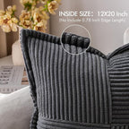 MIULEE Dark Grey Corduroy Lumbar Pillow Covers 12x20 Inch 12x20 Inch with Splicing Set of 2 Soft Boho Pillow Covers Broadside Decorative Textured Pillowcases for Couch Bed Livingroom