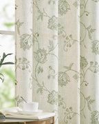 jinchan Linen Curtains Floral Curtain 84 Inch Length for Living Room Bedroom Light Filtering Rod Pocket Back Tab Jacobean Curtains Flax Linen Texture Window Drapes Set 2 Panels Green on Linen