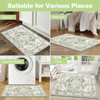 Yamaziot Washable Area Rug, 2x3 Small Entryway Rug Non-Slip Boho Vintage Rug with Rubber Backing, Low Pile Faux Wool Soft Distressed Floor Carpet for Indoor Door Mat, Kitchen, Laundry Bathroom