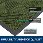 Smiry Front Door Mat Outside Entrance, Heavy Duty Sturdy Natural Rubber Doormat, Trap Dirt and Moisture, Easy Clean Low Profile Mats for Indoor Outdoor Entry, Irregular Triangle (29.5x17, FST-Green)