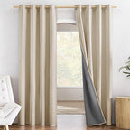 NICETOWN Cream 100% Blackout Linen Curtains 84 inch Long Burg for Living Room, 1 Pair, 52" Width Each Panel, Farmhouse Thick Completely Blackout Window Treatment Thermal Insulated Drapes